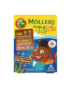 MÖLLER’S Omega 3 ribice s okusom Cole 36 gumenih bombona - gumene ribice ukusna su i praktična alternativa za osiguravanje dnevnog unosa omega-3 masnih kiselina (DHA i EPA) te vitamina D.