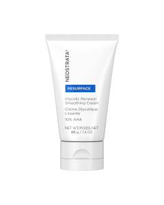 Neostrata Resurface Glycolilc Renewal Smoothing Cream 40 g - Hidratantna krema kombinira glikolnu i limunsku kiselinu kako bi smanjila vidljive znakove starenja kože. Bijelo plava tuba na bijeloj pozadini.