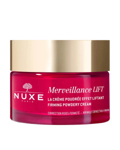 NUXE Merveillance Lift Dnevna učvršćujuća puderasta krema 50 ml - idealna je za normalnu do mješovitu kožu, njena puderasta tekstura pruža prirodno zaglađivanje nepravilnosti. Crveno zlatna posudica na bijeloj pozadini.