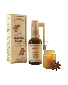 Pčelarstvo Radošević Alkoholni sprej Manuka MGO 400 + anis 30 ml - snaga pažljivo odabranih pčelinjih proizvoda i biljnih ekstrakata u sofisticiranom oralnom spreju — razvijeno za modernu dnevnu rutinu.