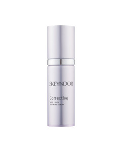 Skeyndor Corrective Serum protiv dubokih bora 30 ml - korektivni serum koji pročišćava, ispunjava i uklanja najdublje bore i ekspresijske bore zahvaljujući kombinaciji peptida i aktivnih sastojaka. Rozo srebrna bočica s pumpicom na bijeloj pozadini.