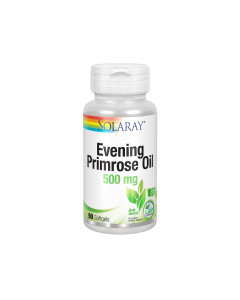 Solaray Evening Primrose Oil - je dobiveno iz sjemenki žutog noćurka i jedan je od najbogatijih izvora GLA (gamalinoleinske kiseline) i LA (linolne kiseline). Proizvod je u bijelo zelenoj bočici na bijeloj pozadini.