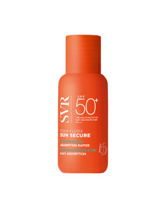 SVR SUN SECURE Aqua fluid SPF50+ 50 ml - zahvaljujući izuzetno fluidnoj teksturi, brzo se upija, pružajući trenutačan osjećaj gole kože i potpuno nevidljiv nakon nanošenja, otporan na znojenje i trenje.