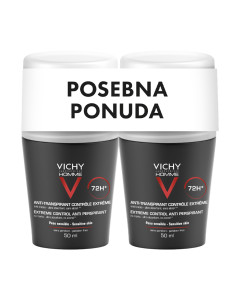 Vichy HOMME Antiperspirant roll-on za zaštitu od znojenja do 72h, bez alkohola, ne ostavlja tragove, 2x50 ml - čini kožu ugodnom na dodir bez osjećaja ljepljivosti, optimalna tolerancija.