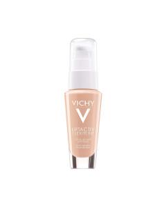 Vichy LIFTACTIV FLEXITEINT SPF 20 Tekući puder protiv bora 30 ml, 45 Gold - trenutni učinak liftinga i zdravi sjaj kože bez ukrućivanja crta lica. Bijelo smeđa bočica s pumpicom na bijeloj pozadini.