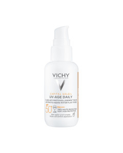 Vichy CAPITAL SOLEIL UV-Age Daily Tonirani Vodeni fluid za zaštitu od sunca protiv fotostarenja SPF50+, 40 ml -  koja nudi naprednu zaštitu od UVA i UVB zraka zahvaljujući patentiranoj Netlock tehnologiji.